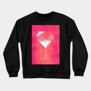 Pink Fizz Cocktail with Umbrella Linocut Crewneck Sweatshirt